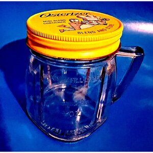 Osterizer Mini Blend Plastic Jar Container Cup w/ Metal Lid Vintage 8  oz